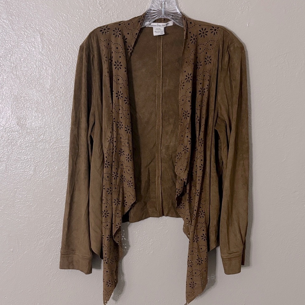 American Rag Faux Suede‎ Open Jacket Laser Cut XL Tan